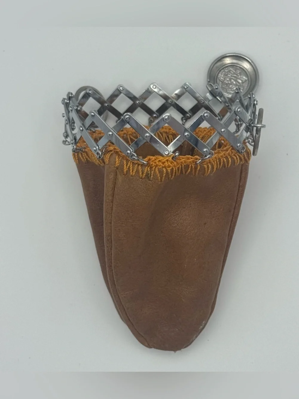Vintage Expandable Coin Purse Miser Style Accordion Scissor Frame Leather Pouch